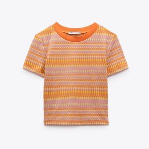 Zara Orange Jacquard Shirt L